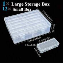 12pcs/Set Transparent Portable Storage Box, Multifunctional Handicraft Organizer, Suitable For Hair Accessories Jewelry Necklaces Rings, DIY Handmade Rice Beads Finishing Container, Organizer Supplies