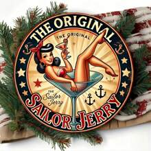 1 件 Sailor Jerry 香料朗姆酒，8 英寸 20x20 厘米圆形金属标牌，复古金属牌匾 - 适用于家庭、办公室、酒吧、俱乐部、电影院、咖啡厅、卧室艺术装饰复古金属印花 - 有趣的礼物 - 彩色 - 查看 5