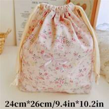 1pc Embroidered Bow & Floral Print Drawstring Pocket Bag, Multifunctional Storage Pouch, Organizer Bag, Dust Cover, Mommy Bag, Travel Portable Storage Bag, Jewelry Cosmetic Pouch, Hanging Bag, Gift Bag - Multicolor - View 12