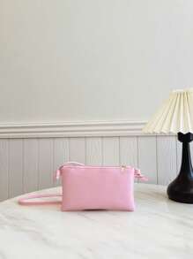 Girls Solid Color PU Shoulder Bag With Bow Strap, Small Crossbody Backpack