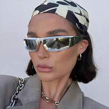 Unisex Futuristic Mirror Fashion Glasses Suitable For Parties, Featuring Y2K Wrap-Around Style.