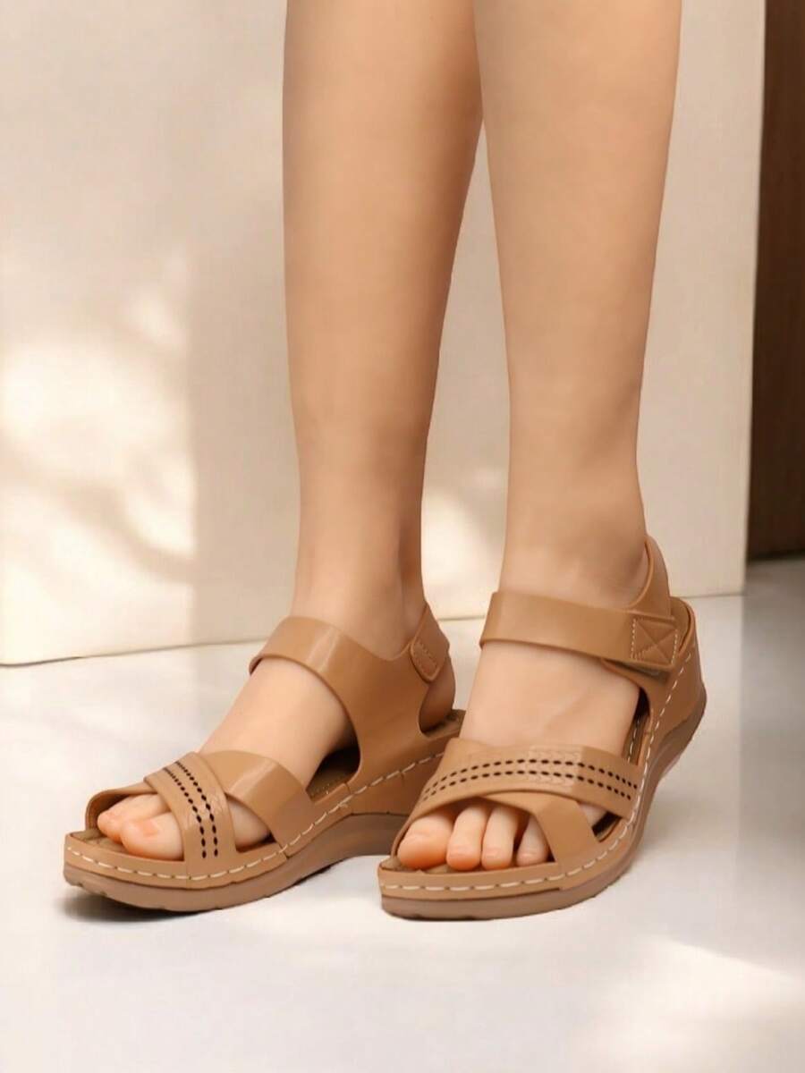 Women's Comfortable Casual Wedge Sandals, Summer - Beige - View 1