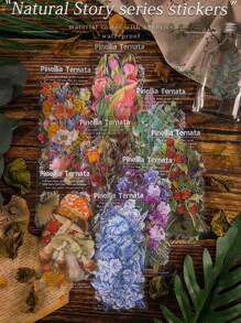 40pcs Flower Pinellia Series Handmade Sticker Pack Cute Retro Flower Plant Stickers Creative Long Strip Handmade Material Collage Notebook Album Student Decorative Stickers - Multicolor - View 3
