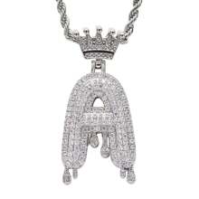 26 Letters 18K Gold Plated Cubic Zirconia Initial Pendant Necklace, Unisex Hip Hop Style, 22" Or 24" Chain Length, Christmas & New Year Gift - Silver - View 26