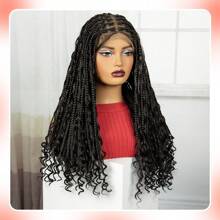 Bohemian Curly Woven Full Lace Front Hairpiece Braided Wig Bob Style Braids Goddess Cornrows Synthetic Wig - Black - View 4