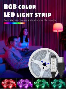 1 rolka 50-stopowej taśmy świetlnej LED RGB, elastyczna taśma świetlna LED z 3-klawiszowym sterowaniem linią danych, wielokolorowa, regulowana, różne tryby oświetlenia, pilot zdalnego sterowania, zasilana przez USB, samoprzylepna, dekoracyjne oświetlenie do podświetlenia telewizora, pokoju, sypialni, imprezy świątecznej