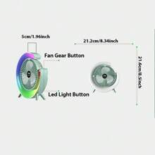 Mini Portable Electric Usb Rechargeable Fan,1200mAh Rechargeable Li-On Battery,LED Colorful Running Light ,180° Angel Up And Down Adjustment,3-Speeds Adjustment Fan.5-Gears LED Adjustable, - Nhiều màu - Xem 5