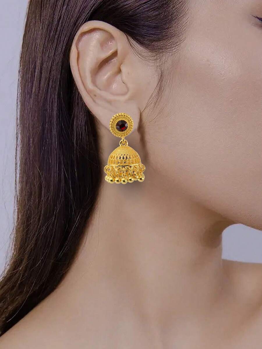 1 对时尚合金材质耳环，多色，精致流苏镂空设计，镶嵌水钻，适合节日、假日、度假、聚会场合，女士