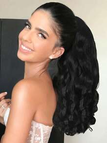 18 英寸长卷发马尾假发，带角蛋白混合接发 - 可调节抽绳闭合和自然蓬松波浪发尾，适合女性日常佩戴参加婚礼派对假发