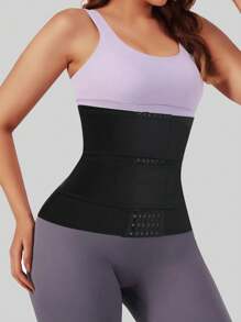 1pc Black 6-Row Buckle Double Layer Reinforced Breathable Waist Support Belt, Waist Trainer Sports Sweat Belts Abdomen Control - Black - View 5