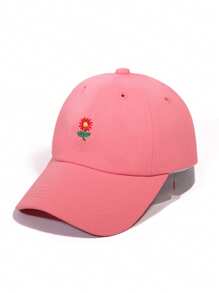 1 pieza Gorra de béisbol con bordado floral unisex para niños, linda y versátil, corona suave, ala curva, transpirable, para deportes al aire libre, campamento, protección solar