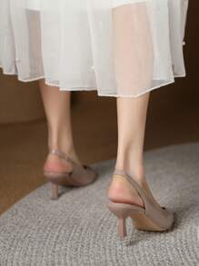 Xin Jing Shoes Giày cao gót thời trang đa năng dành cho nữ, giày bít mũi hở gót, giày lười dự tiệc, thích hợp cho công sở và đám cưới, thanh lịch, sang trọng, gót nhọn. - Bụi hồng - Xem 8