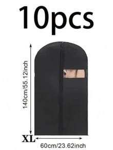 10-1pcs Black Garment Dust Cover, Hanging Clothes Bag, Waterproof Clothes Protector, Suit Garment Bag, Storage Bag, Essential For School, Office, Home - Black - View 11