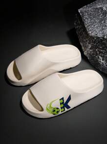 Plus Size Men's Fashion Sports Style Football & Letter Graphic Indoor/Outdoor Slippers, Versatile Beach & Couple Flip Flops (Multiple Sizes Available) - Beige - View 3