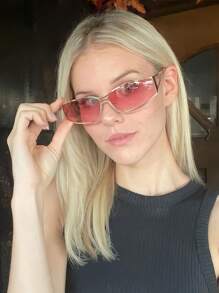 1 件金属 Y2K 风格银色时尚环绕式时尚眼镜 - 粉色 - 查看 2