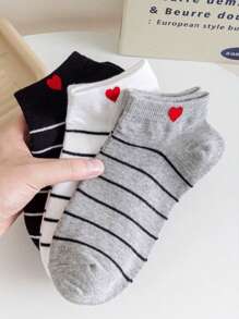 5 Pairs Heart Striped Breathable Ankle Socks, Suitable For Home And Office, Randomly Shipped - Multicolor - View 2