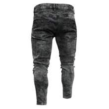 Men's New Snowflake Design Skinny Fit Slim Leg Casual Jeans - Black - View 2
