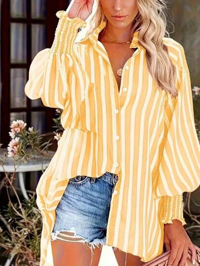 Women's Casual Loose Striped Long Sleeve Shirt Spring