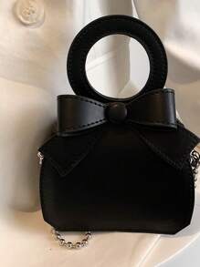 1 Pc New Style Small Capacity Bow-Decorated Pu Material Handbag For Girls, Fashionable And Unique Beaded Strap For Crossbody Or Hand Carry, Magnetic Button Closure, Perfect For Outings, Shopping, Parties, Dinners, And As A Gift For Friends - A - View 13