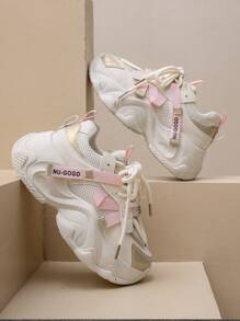 女士户外网眼贴合系带透气厚底耐用运动鞋 - 米色 - 查看 3