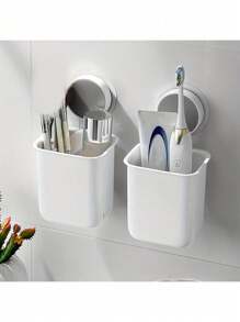 1pc Wall Mounted Storage Box, Bathroom Wall Mounted Toothbrush Holder, Electric Toothbrush, Toothpaste, Razor Self-Adhesive Storage Box, Multifunctional Kitchen Utensil Storage Box, Bathroom Accessories, Kitchen Accessories