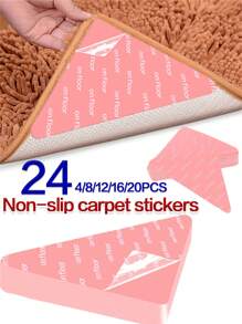 防滑地毯夹，可重复使用的粉色三角形地毯贴纸，可清洗防滑地毯胶带，双面可拆卸地毯夹，梯形防滑地毯垫夹，适用于厨房、瓷砖和硬木地板地毯，易于剥离，适用于客厅、餐厅、浴室地毯，防止地毯移动和卷边