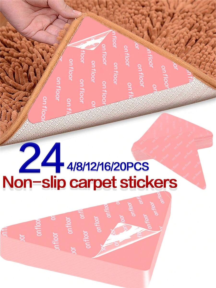 防滑地毯夹，可重复使用的粉色三角形地毯贴纸，可清洗防滑地毯胶带，双面可拆卸地毯夹，梯形防滑地毯垫夹，适用于厨房、瓷砖和硬木地板地毯，易于剥离，适用于客厅、餐厅、浴室地毯，防止地毯移动和卷边