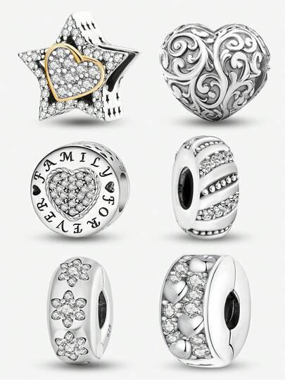 6pcs Fashionable Shiny Pink-Purple Heart Clasp, Suitable For Women's Bracelets, Bangles, DIY Jewelry Making And Daily Matching, Suitable For Girls To Wear