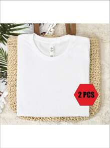 2 PCS Unisex Solid Short Sleeve Round Neck T-Shirt Set, 2 Set Summer Gym Fitness - trắng - Xem 1