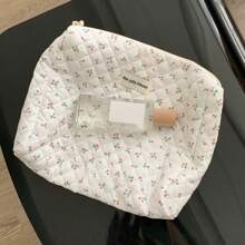 1 件花卉图案绗缝化妆包，女性化妆品收纳袋，大容量旅行收纳包，女士手拿包 - 彩色 - 查看 10