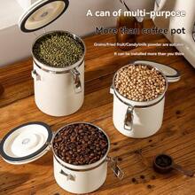 1pc Stainless Steel Sealed Can With Spoon, Coffee Bean Can, Round Portable Exhaust Fresh-Keeping Box, Tea And Milk Powder Can