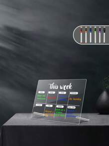 1 pièce Tableau blanc de bureau rappel de calendrier en acrylique transparent (avec 6 marqueurs de tableau blanc), tableau d'affichage, tableau de planification de bureau, bloc-notes de mémo, tableau à effacer à sec