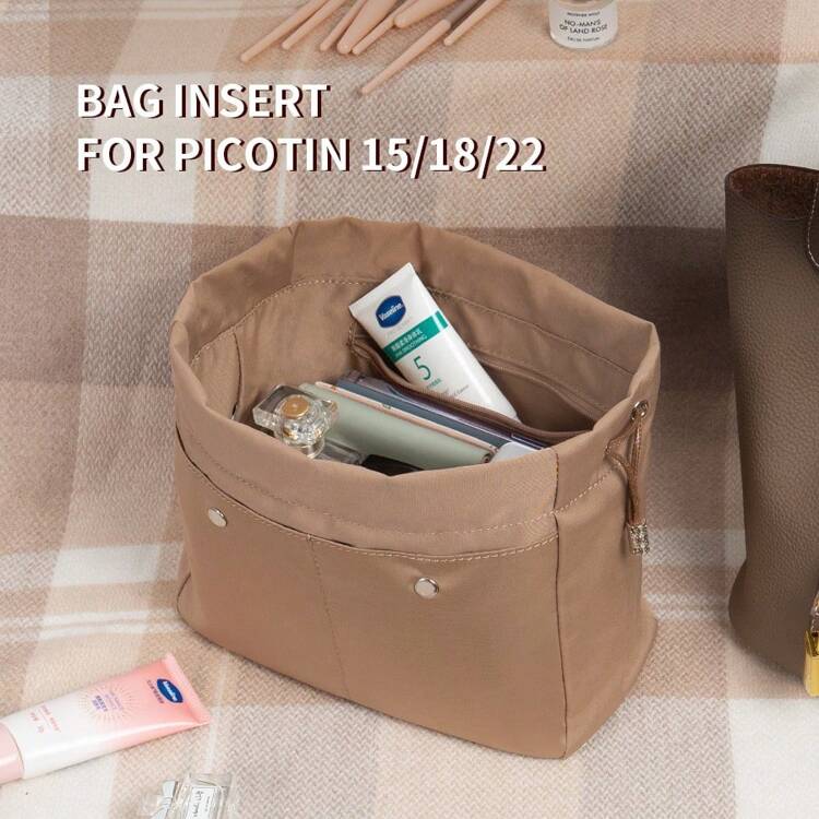 白色，更柔软，适用于水桶包，内袋，迷你包，中袋，储物内衬袋，双抽绳尼龙防水袋，大容量包袋配件，Picotin 15/18/22包内衬，包袋收纳袋，钱包收纳袋内衬，轻巧柔软的包中包 - 白色 - 查看 5