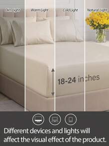 1pc Solid Color Polyester Fitted Sheet, Mattress Protector, Soft & Breathable, Fits Mattress Height Up To 60cm - Khaki - View 4