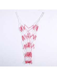 Portable Carry Net Bag Balls Volleyball Outdoor Standard Nylon Thread Soccer Basketball Hoop Mesh Net - Red and White - View 8