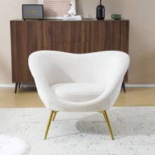 Modern Accent Chair For Living Room, Lounge Chair For Bedroom With Gold Metal Legs, Vanity Chair For Makeup Room, Teddy Velvet, Cream White - Cream White + Teddy - View 5