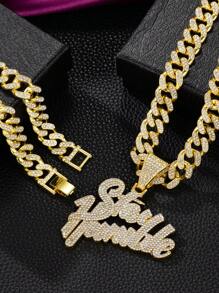 1 Set Hip Hop Pendant Necklace Fashion Jewelry, Thick Letter Design With Rhinestones, Suitable For Daily Wear And Party Accessories - Various - View 12