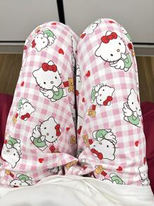 女式 Hello Kitty 可爱卡通印花裤、睡裤、舒适宽松、适合所有季节 - 粉色 - 查看 6