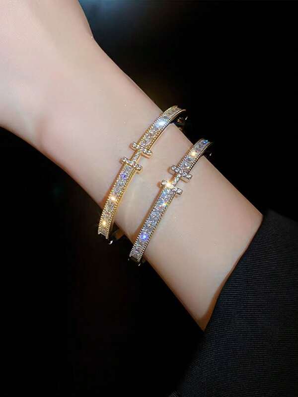 Ensemble de bracelets en acier inoxydable avec cubic zirconia cubiques, élégant et scintillant, convient pour les galas, les fêtes, le port quotidien et comme cadeau pour les amis