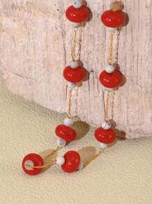 Vintage Niche, Half Pearl Tourmaline, Natural Stone Necklace For Women, Stainless Steel Plated 18k , Collarbone Chain Jewelry,Ladies' Daily Party Accessories, Fashionable Jewelry, Best Friend Gifts - Gold - View 10