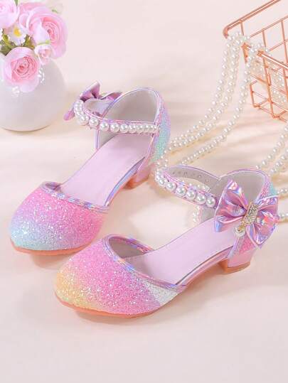 1 Pair Girls Closed Toe Heeled Sandals, Suitable For Performance And Hosting, Summer