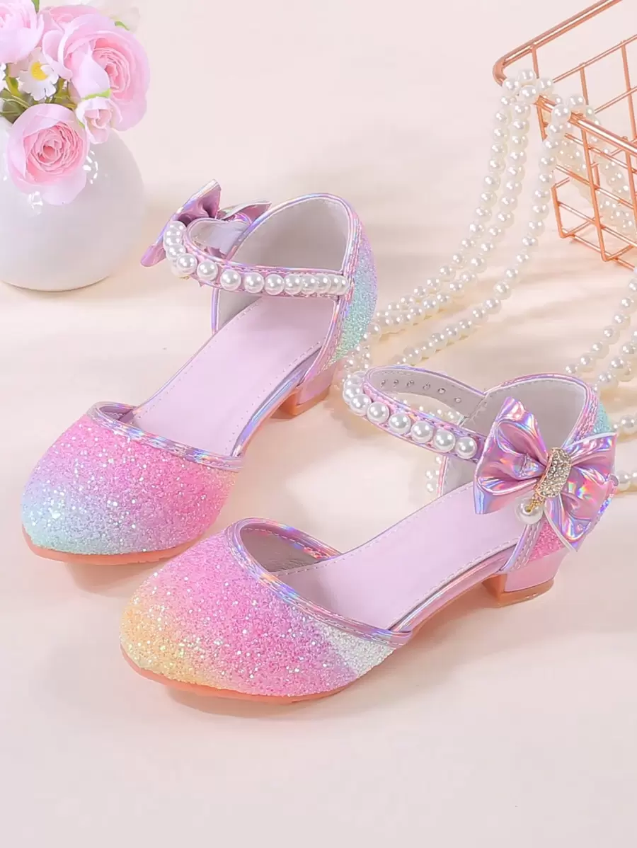 1 双女童露趾高跟凉鞋，适合表演和主持，夏季