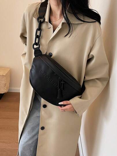 Unisex Sports Chest Bag, Large Capacity Acrylic Chain Crossbody Bag, New Casual Shoulder Bag, Minimalist Versatile Commute Waist Pack For Cycling, Motorcycling