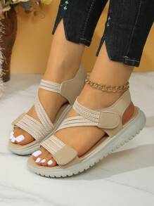 Women's Fashion Hook And Loop Sport Sandals, Lightweight & Comfortable Platform Strap Design, Waterproof Non-Slip Thick-Sole Beach Casual Sporty Outdoor Slippers, Summer - Beige - View 3