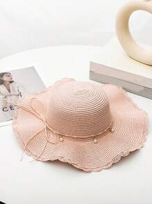 Women's Wide Brim Straw Sun Hat For Summer Beach, Casual Bohemian Vintage Style, Elegant UPF Protection Hat With Bowknot Decoration, Suitable For Spring And Summer - Straw Hat - View 5