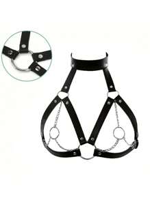1PC Women PU Leather Chest Harness Belt With Chain Fashion Body Bondage Adjustable Suspenders Punk Goth Clothing For Underwear Nightclub Accessories