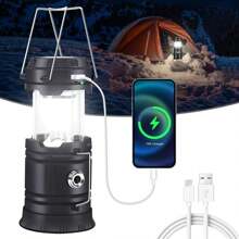 1/2/4PCS Solar Camping Lantern, Collapsible LED Solar USB Rechargeable Lantern Flashlight Emergency Hanging Lights For Camping  Power Outages Indoor Outdoor - Đen 1PC - Xem 2