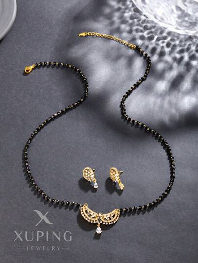 XUPING JEWELRY 1套波西米亞風格珠寶套裝，包含1條項鏈和1對耳環，適合女士在派對上穿戴，飾有金色翅膀和人造立方氧化鋯