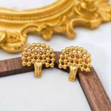 1 对时尚简约小众设计球形拼布钛钢金树形耳钉，百搭，18K 金优雅派对/节日耳环