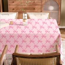 1 pieza Mantel con lazo rosa, cubierta de mesa de comedor lavable con patrón de lazo rosa, adecuado para dormitorio, cumpleaños, decoración de aniversario, decoración del hogar, sala de estar, cocina, regalo para el hogar - Rosa - Ver 6